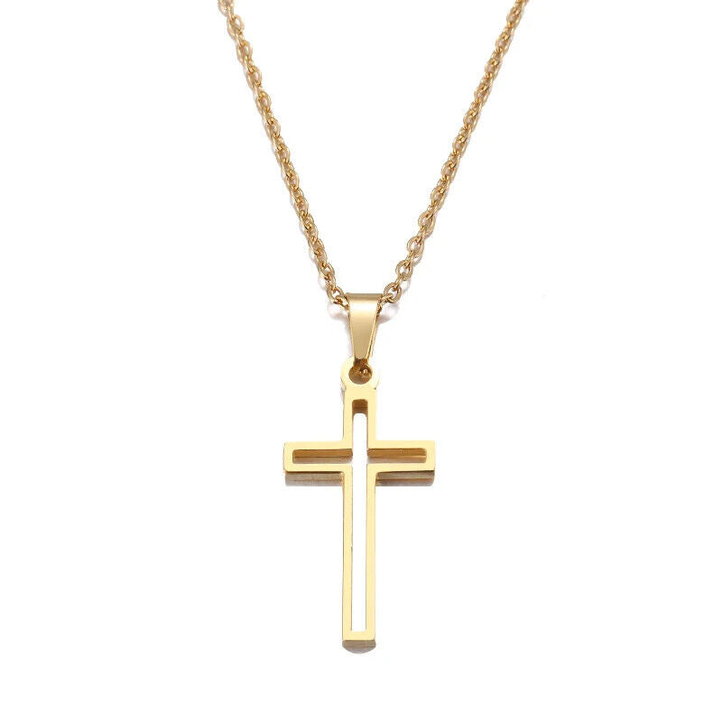 Edelstahl Kreuz Kruzifix Anhänger Halskette Gold Schmuck Damen Herren Kette