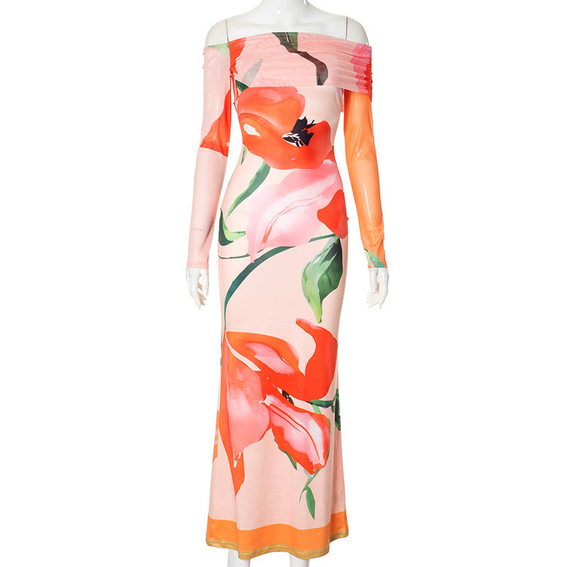 Schulterfreies Kleid mit Blumenprint