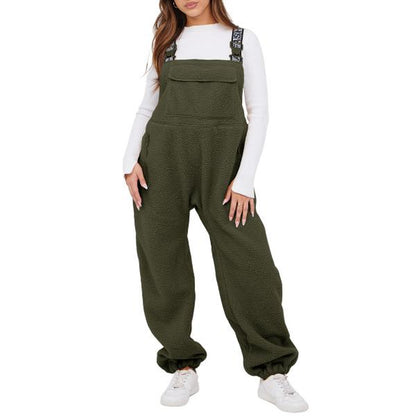 Molitree Womens Fleece Overalls 2024 Warm Winter Casual Loose Jumpsuits Sherpa Bib Overalls Ski Pants with Pockets