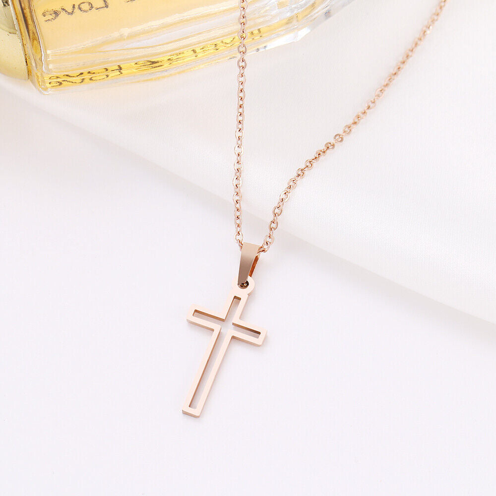 Edelstahl Kreuz Kruzifix Anhänger Halskette Gold Schmuck Damen Herren Kette