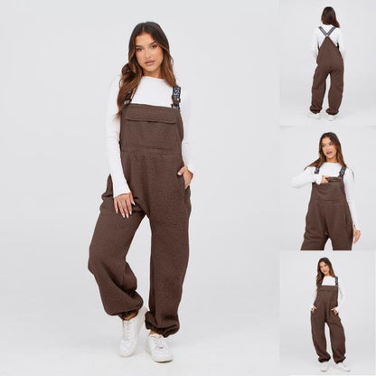 Molitree Womens Fleece Overalls 2024 Warm Winter Casual Loose Jumpsuits Sherpa Bib Overalls Ski Pants with Pockets